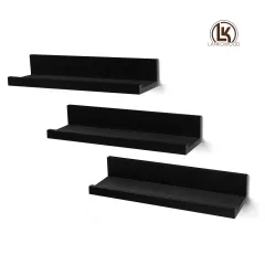 LANKOWOOD PHOTO SHELVES Floating Shelves for Wall Décor Storage, Wall Shelves Set of 2, Wall Mounted Wood Shelves for Bedroom, Living Room, Bathroom, Kitchen, Small Picture Ledge Farmhouse Shelves,Black