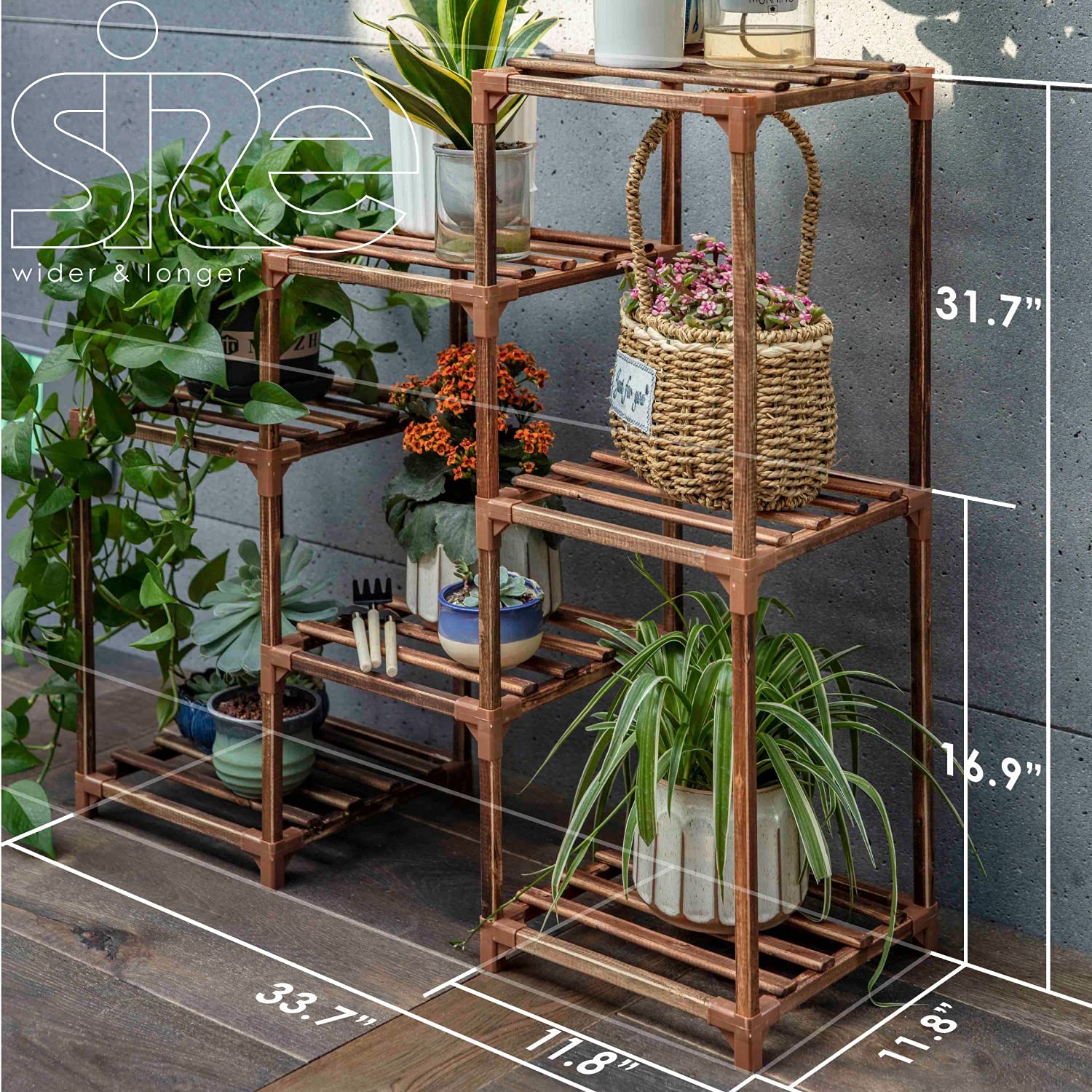 LANKOWOOD Plant Stand Indoor Plant Stands Wood Outdoor Tiered Plant Shelf for Multiple Plants 3 Tiers 7 Potted Ladder Plant Holder Table Plant Pot Stand for Window Garden Balcony Living Room