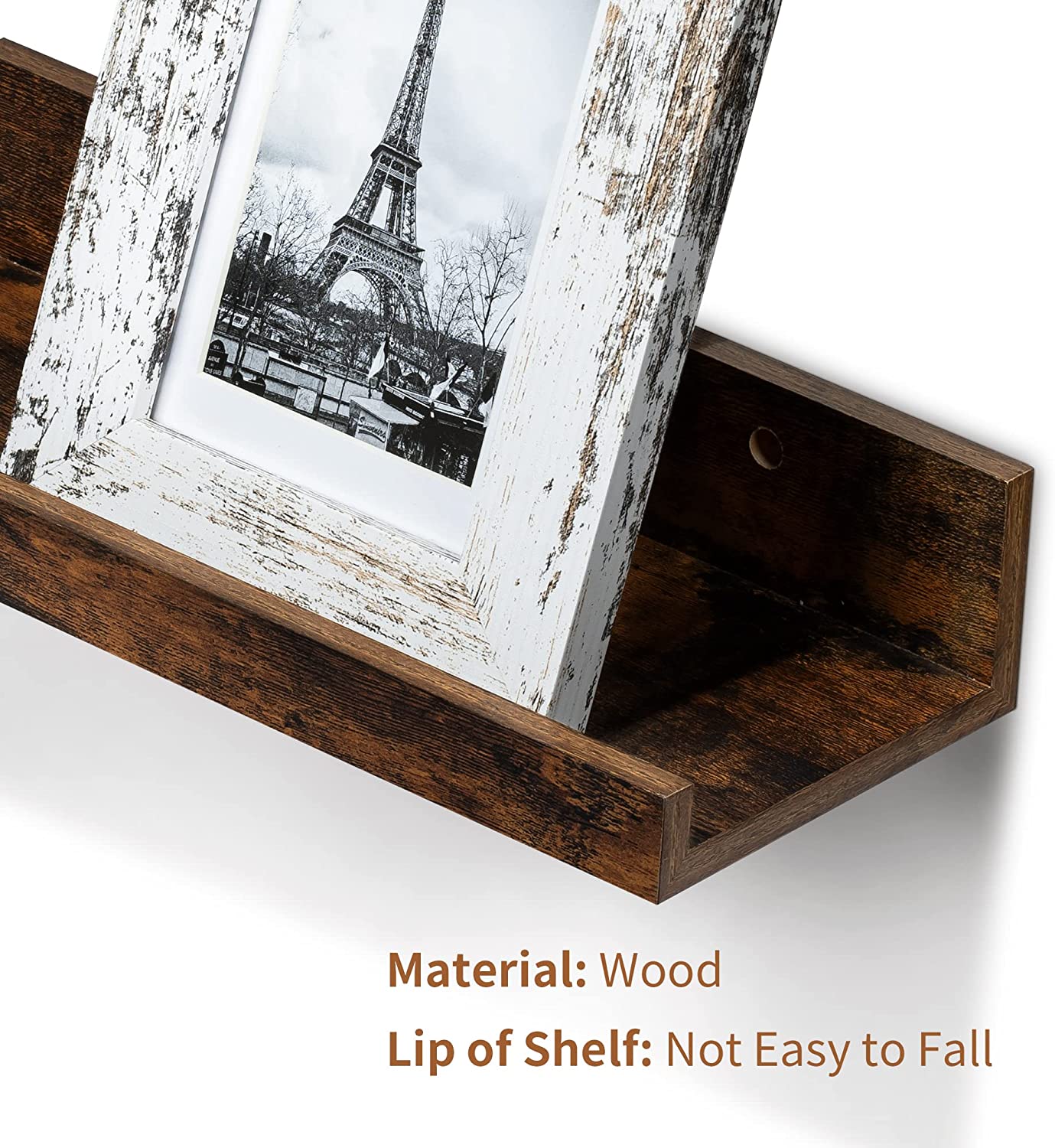 LANKOWOOD PHOTO SHELVES Scaffali galleggianti per decorazioni da parete, set di 5 mensole da parete, mensole in legno da parete per camera da letto, soggiorno, bagno, cucina, mensole per case coloniche con sporgenza per quadri, marrone