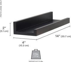 LANKOWOOD PHOTO SHELVES Floating Shelves for Wall Décor Storage, Wall Shelves Set of 2, Wall Mounted Wood Shelves for Bedroom, Living Room, Bathroom, Kitchen, Small Picture Ledge Farmhouse Shelves,Black