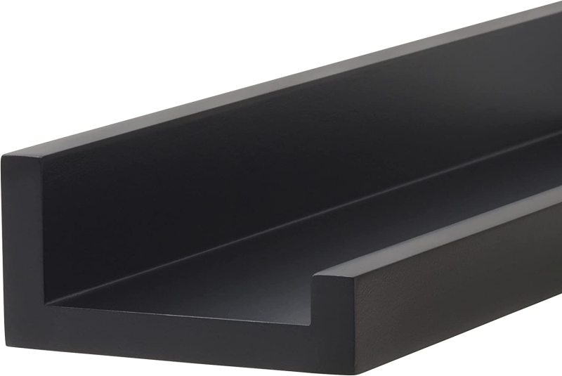 LANKOWOOD PHOTO SHELVES Floating Shelves for Wall Décor Storage, Wall Shelves Set of 2, Wall Mounted Wood Shelves for Bedroom, Living Room, Bathroom, Kitchen, Small Picture Ledge Farmhouse Shelves,Black