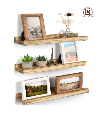 LANKOWOOD PHOTO SHELVES Настенные полки с выступом 16,9-дюймовая деревянная полка для картин Деревенские плавающие полки Набор из 3 для хранения и демонстрации Деревенский коричневый