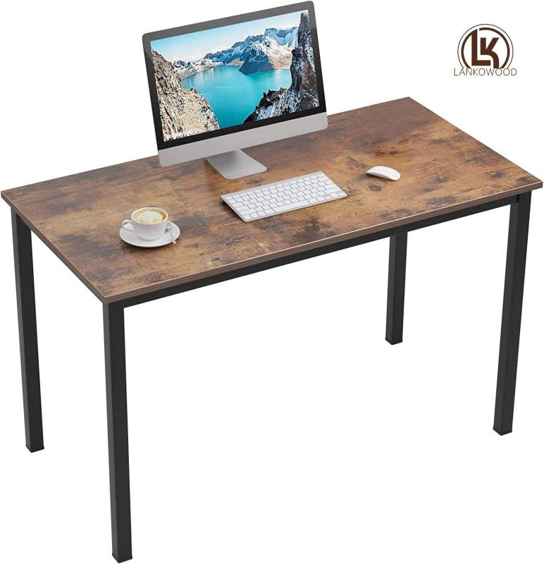 LANKOWOOD โต๊ะคอมพิวเตอร์ 47 นิ้ว โต๊ะคอมพิวเตอร์ แข็งแรง โต๊ะทำงาน ประชุม อบรม สีน้ำตาล รัสติก บราวน์