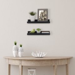 LANKOWOOD PHOTO SHELVES Floating Shelves for Wall Décor Storage, Wall Shelves Set of 2, Wall Mounted Wood Shelves for Bedroom, Living Room, Bathroom, Kitchen, Small Picture Ledge Farmhouse Shelves,Black