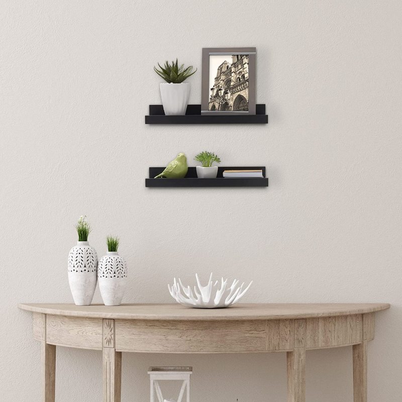 LANKOWOOD PHOTO SHELVES Floating Shelves for Wall Décor Storage, Wall Shelves Set of 2, Wall Mounted Wood Shelves for Bedroom, Living Room, Bathroom, Kitchen, Small Picture Ledge Farmhouse Shelves,Black
