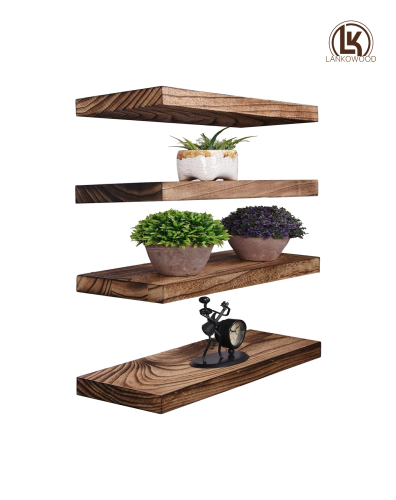 LANKOCRAFTS Плавающие полки для стены, деревенский массив сосны Настенные полки для хранения с невидимыми кронштейнами, набор из 3 для кухни, ванной комнаты, гостиной