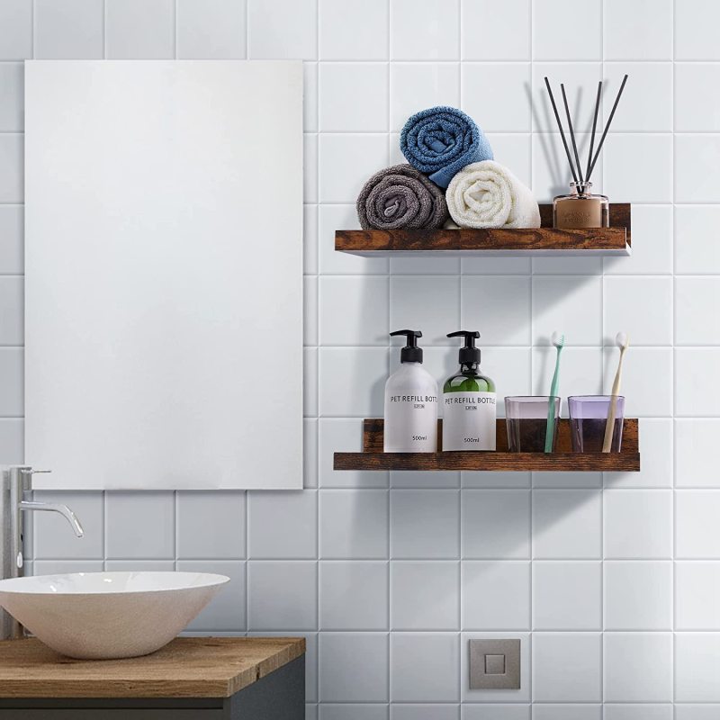 LANKOWOOD PHOTO SHELVES Scaffali galleggianti per decorazioni da parete, set di 5 mensole da parete, mensole in legno da parete per camera da letto, soggiorno, bagno, cucina, mensole per case coloniche con sporgenza per quadri, marrone