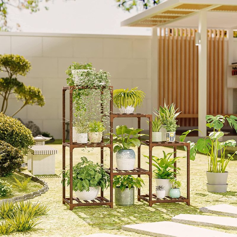 LANKOWOOD Plant Stand Indoor Plant Stands Wood Outdoor Tiered Plant Shelf for Multiple Plants 3 Tiers 7 Potted Ladder Plant Holder Table Plant Pot Stand for Window Garden Balcony Living Room
