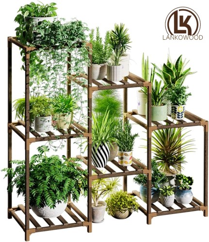 LANKOWOOD Plant Stand Indoor Plant Stands Wood Outdoor Tiered Plant Shelf for Multiple Plants 3 Tiers 7 Potted Ladder Plant Holder Table Plant Pot Stand for Window Garden Balcony Living Room