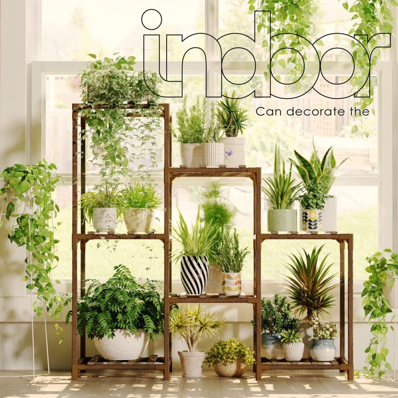 LANKOWOOD Plant Stand Indoor Plant Stands Wood Outdoor Tiered Plant Shelf for Multiple Plants 3 Tiers 7 Potted Ladder Plant Holder Table Plant Pot Stand for Window Garden Balcony Living Room