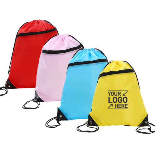 210D Polyester Drawstring Backpack with Front Zipper