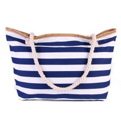 Large Capacity Stripe Canvas Beach Bag with Rope