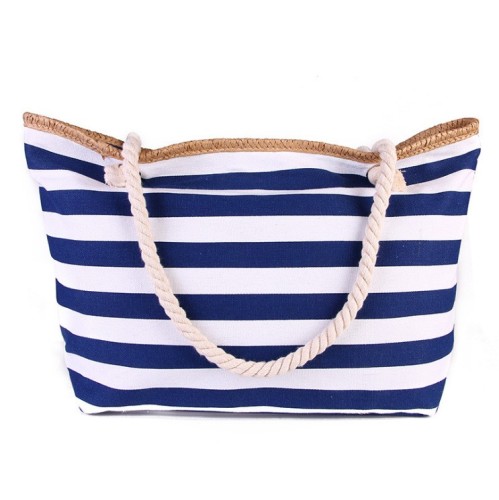 Large Capacity Stripe Canvas Beach Bag with Rope