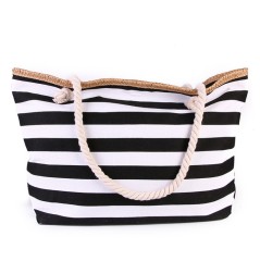 Large Capacity Stripe Canvas Beach Bag with Rope