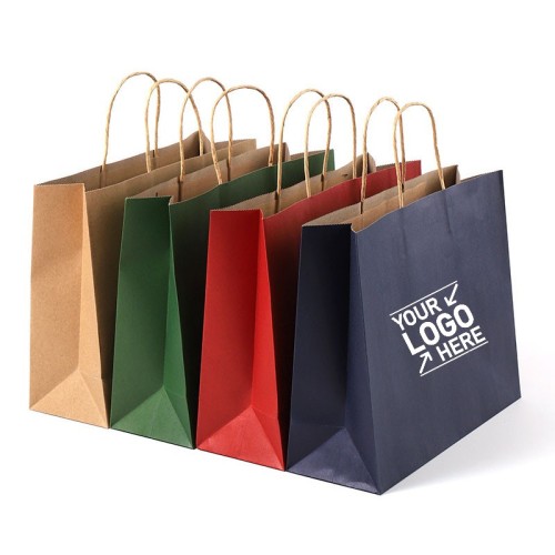 Horizontal Version Kraft Paper Gift Shopping Bag with Handle