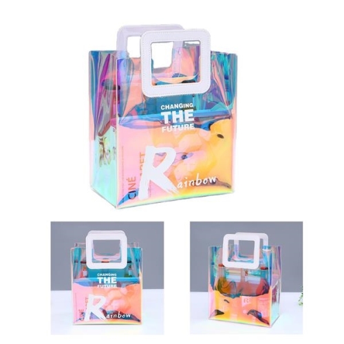 Clear Iridescent Bag Holographic Pvc With Leather Handle