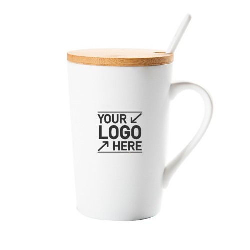 Ceramic Mug with Bamboo Lid and Spoon