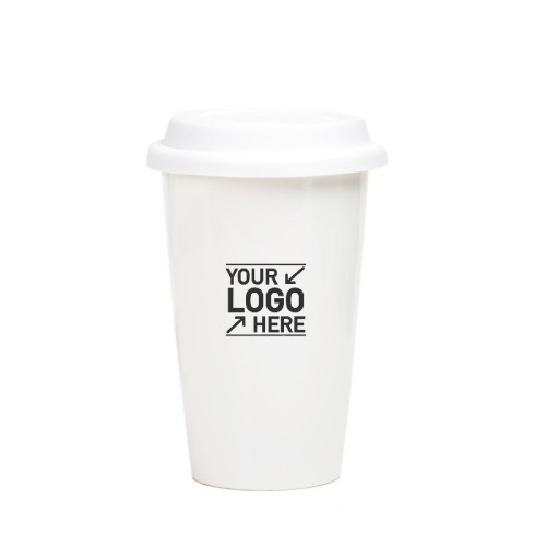 Double Wall Heat Insulation Ceramic Mug with Silicone Sleeve Lid