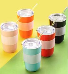 Ceramic Mug with Silicone Sleeve and Straw