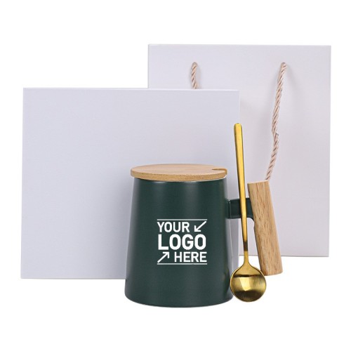 Ceramic Mug with Wood Lid and Handle