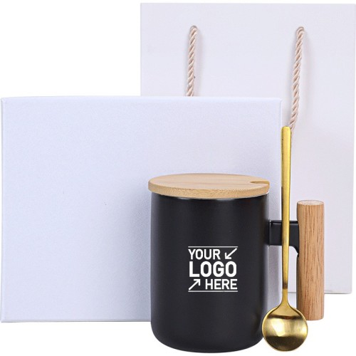 Ceramic Mug with Wood Lid and Spoon