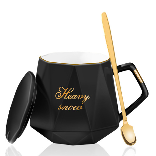 14oz Diamond Shape Ceramic Coffee Mug with Golden Logo