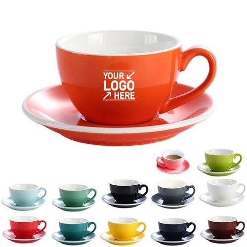 220ml Bright Cappuccino Ceramic Coffee Cup With Saucer