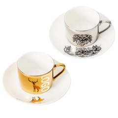 8oz Ceramic Electroplate Reflection Cup with Saucer Set