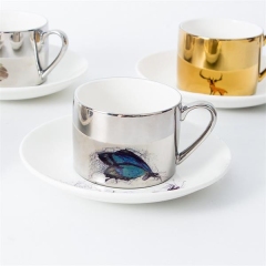 8oz Ceramic Electroplate Reflection Cup with Saucer Set