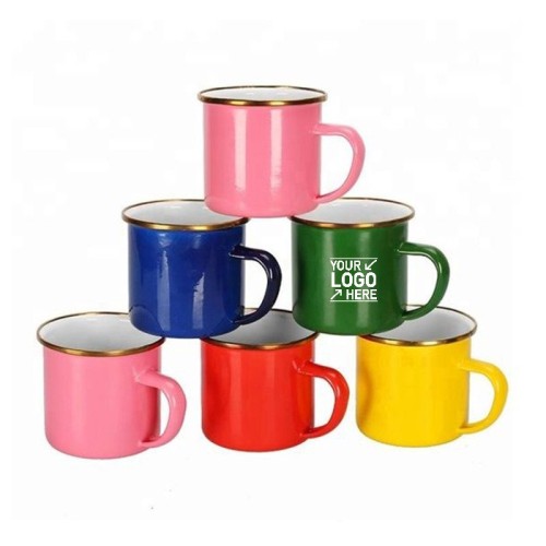 Enamel Coffee Mugs with Golden Rim