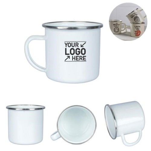 Enamel Coffee Mug with Stainless Steel Rim