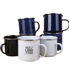 Black/White Enamel Mug with Stainless Steel Rim