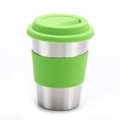 Single Wall 12 Oz Stainless Steel Cups W/Silicone Lid & Sleeve