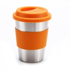 Single Wall 12 Oz Stainless Steel Cups W/Silicone Lid & Sleeve