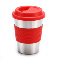 Single Wall 12 Oz Stainless Steel Cups W/Silicone Lid & Sleeve