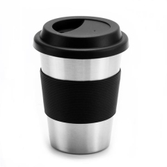 Single Wall 12 Oz Stainless Steel Cups W/Silicone Lid & Sleeve