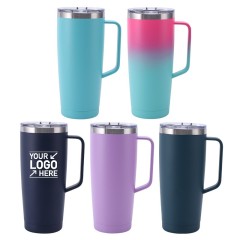 24 oz Double Wall Straight Stainless Steel Travel Mug with Handle