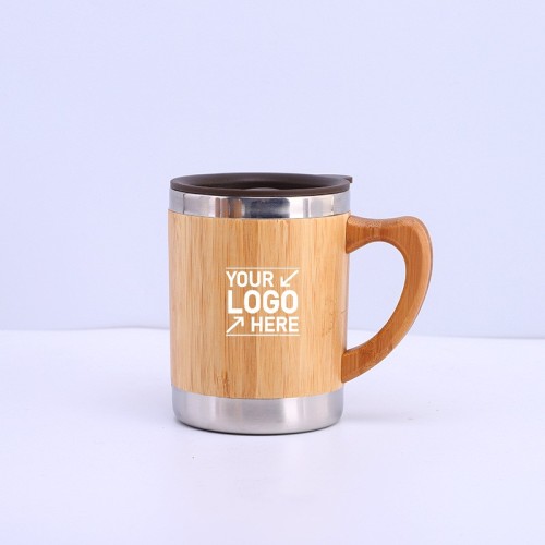 10oz Bamboo Stainless Steel Mug with Handle