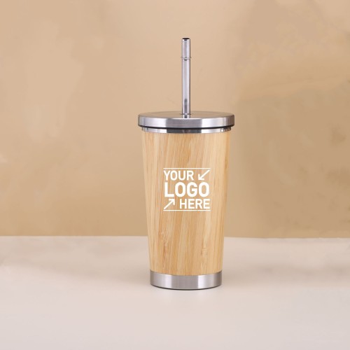 450ml Double Wall Stainless Steel with Bamboo Cup with Straw