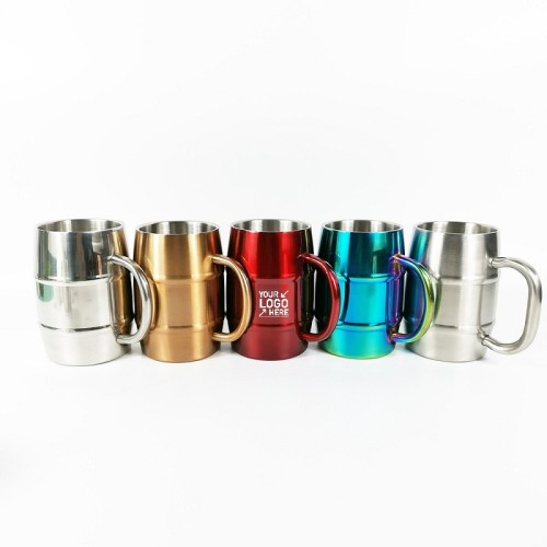 Solid Color Stainless Steel Barrel Beer Mug with Handle