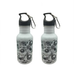 400ml Customized Full Printing Aluminum Sports Water Bottle w/ Carabiner