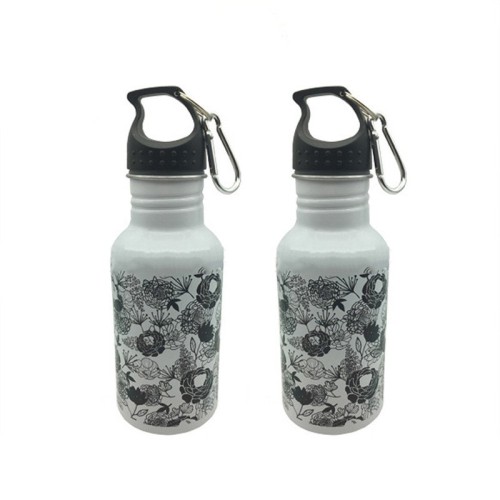 400ml Customized Full Printing Aluminum Sports Water Bottle w/ Carabiner