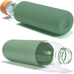 550ml Bamboo Lid Glass Water Bottle With Silicone Sleeve