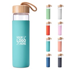 350ml/500ml/550ml Glass Bottle with Bamboo Lid and Silicone Sleeve