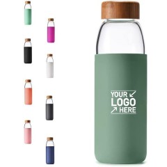 550ml Bamboo Lid Glass Water Bottle With Silicone Sleeve