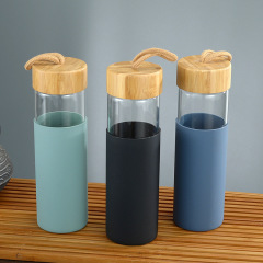 350ml/500ml/550ml Glass Bottle with Bamboo Lid and Silicone Sleeve
