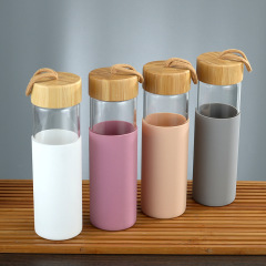 350ml/500ml/550ml Glass Bottle with Bamboo Lid and Silicone Sleeve