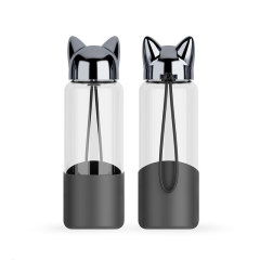 Cute Cat Glass Water Bottle Cup w/ Silicone Sleeve