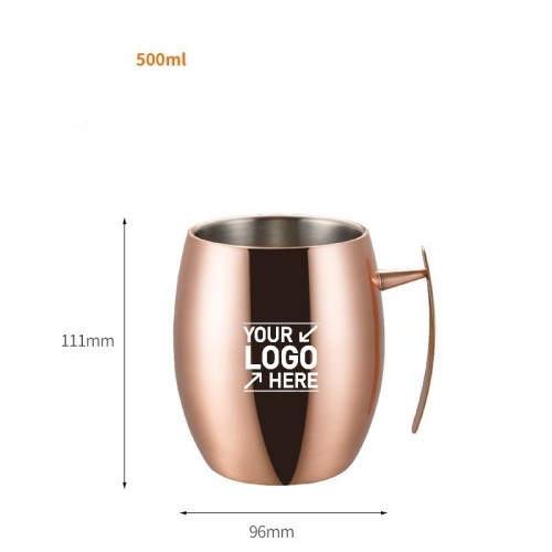 500ml Copper Coated Stainless Steel Wine Mug,Beer Mug with Handle