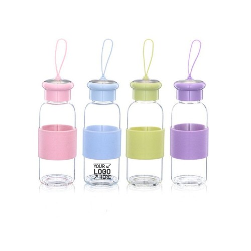 360ml Glass Water Bottle with Silicone Sleeve and Handle